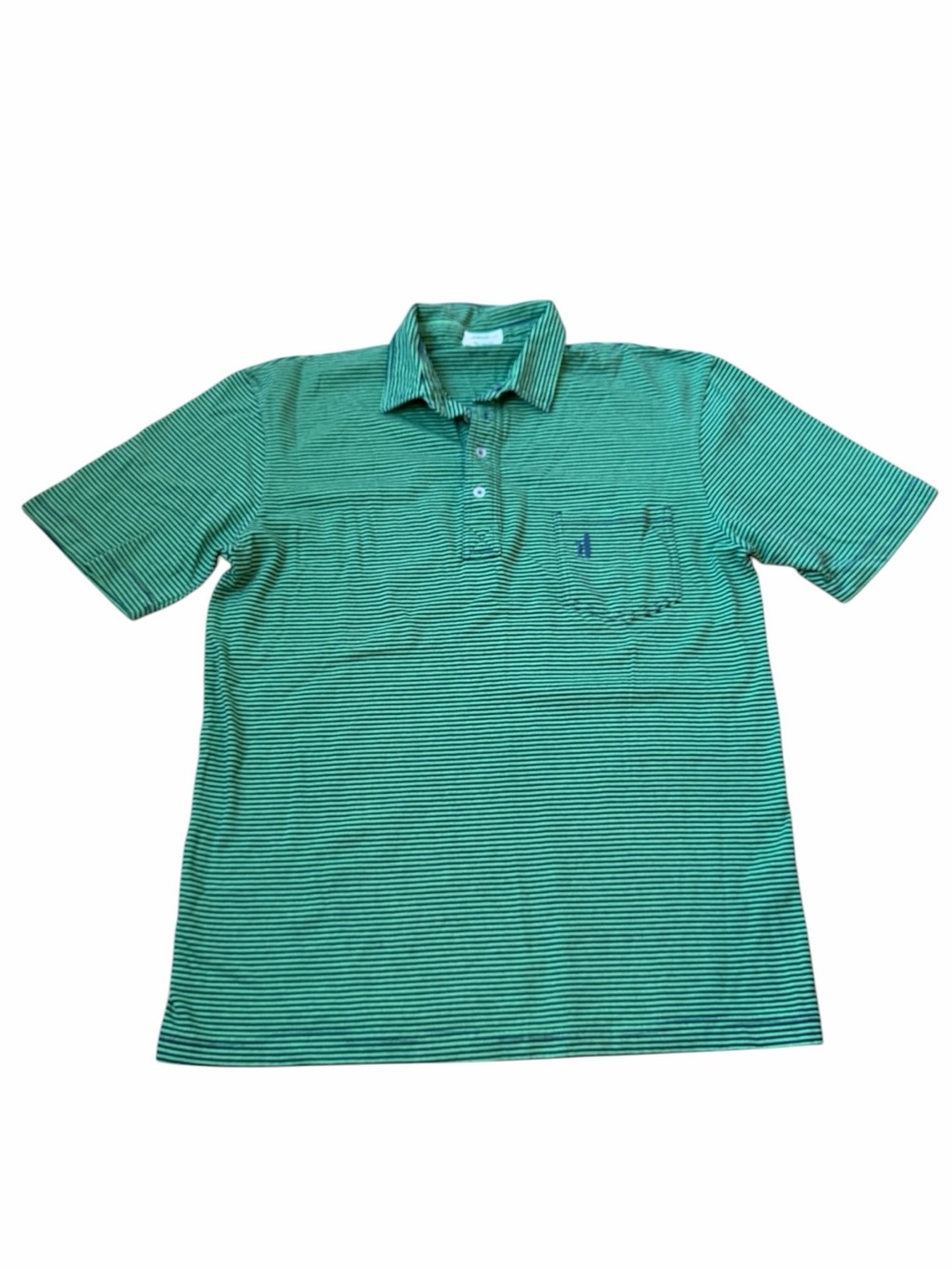 johnnie-O Polo Medium Green Navy Stripe Short Sleeves 100% Cotton
